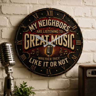All You Need Is Music Vintage Microphone Large Clock