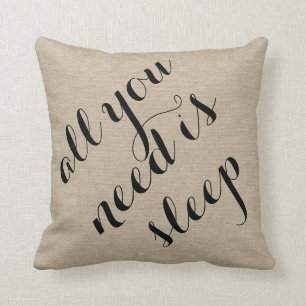 All you need is sleep burlap linen rustic chic jut throw pillow