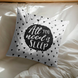 All You Need Is Sleep Funny Black White Watercolor Throw Pillow
