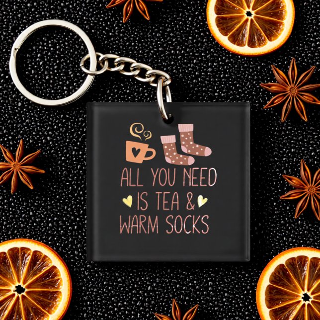 All You Need Is Tea & Warm Socks – Cozy Quote Keychain (All You Need Is Tea & Warm Socks – Cozy Quote Keychain)