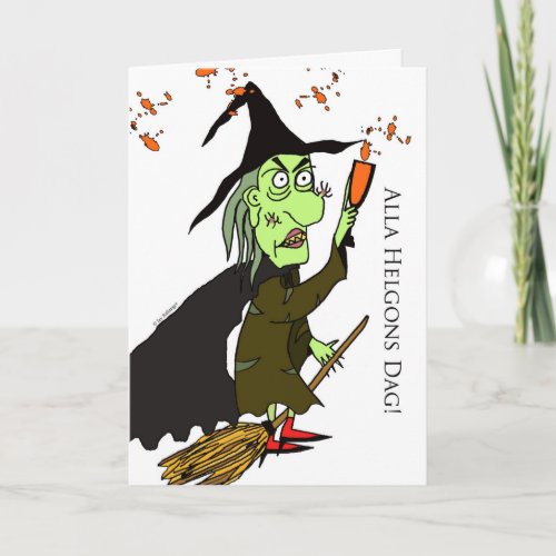 Alla Helgons Dag Swedish Halloween Green Witch Card