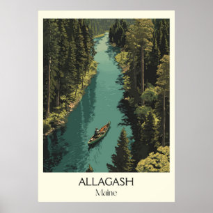 Allagash Maine Vintage River Canoe Forest Art Poster