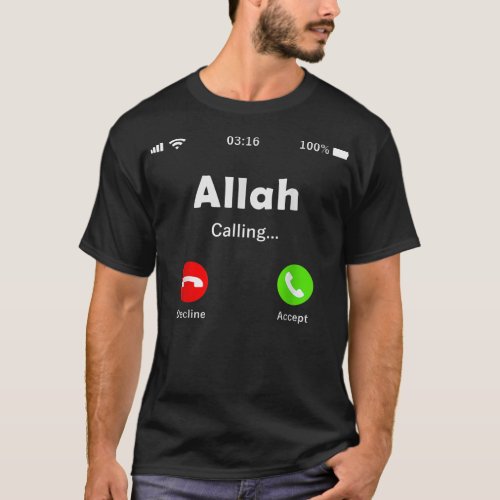 Allah Is Calling  Islam Muslim Religious Whit Phon T_Shirt