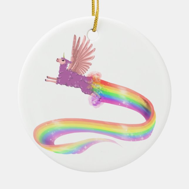 Allamacorn Rainbow Ceramic Ornament (Front)