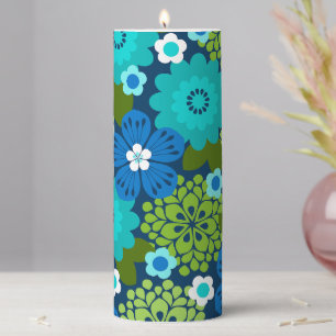 Allana Garden Hawaiian Graphical Bold Floral Blue Pillar Candle