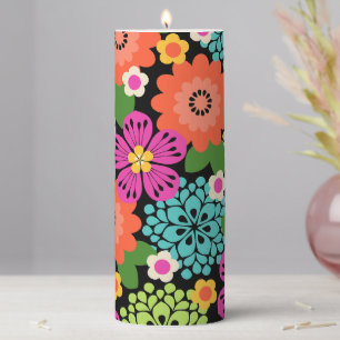 Allana Garden Hawaiian Graphical Bold Floral Brown Pillar Candle