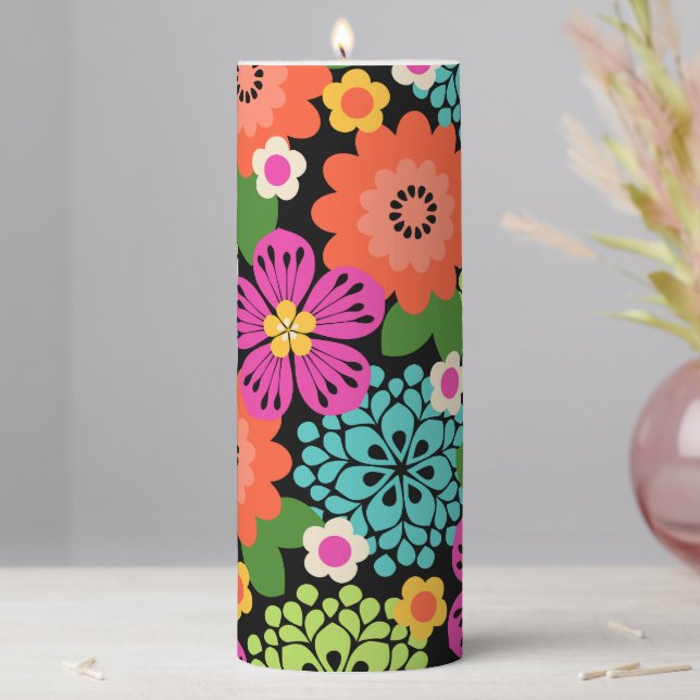 Allana Garden Hawaiian Graphical Bold Floral Brown Pillar Candle (In Situ)