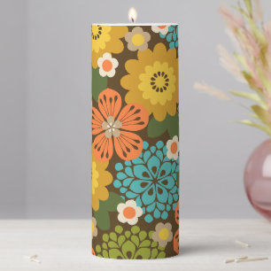 Allana Garden Hawaiian Graphical Bold Floral Brown Pillar Candle