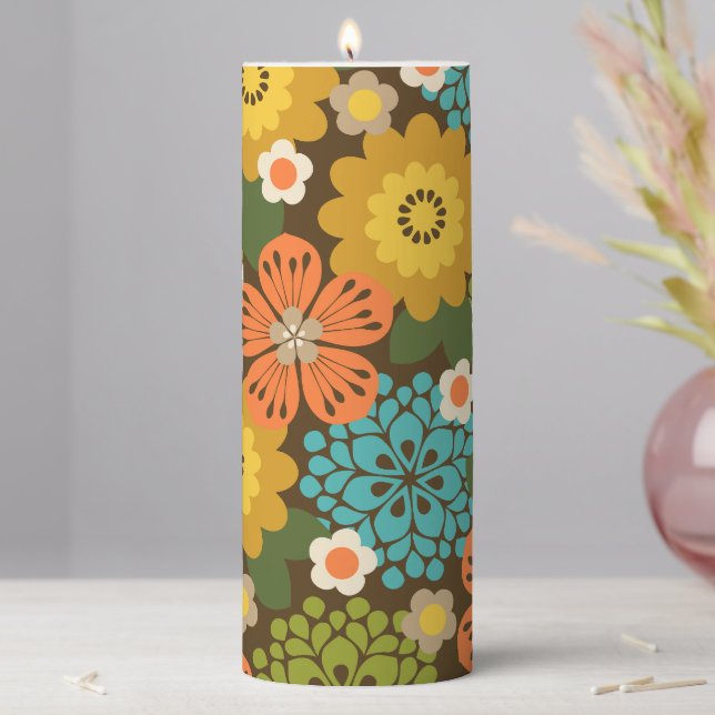 Allana Garden Hawaiian Graphical Bold Floral Brown Pillar Candle (In Situ)