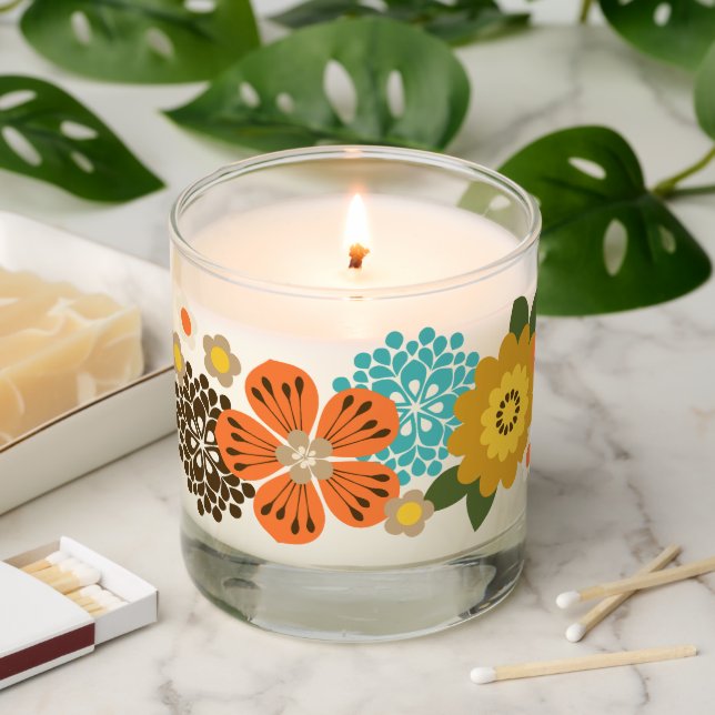 Allana Garden Hawaiian Graphical Bold Floral Brown Scented Candle (Lit)