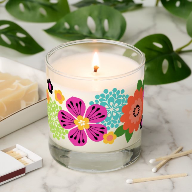Allana Garden Hawaiian Graphical Bold Floral Pink Scented Candle (Lit)