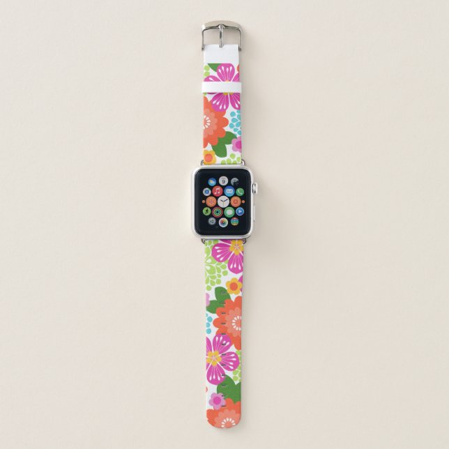 Allana Garden Hawaiian Graphical Bold Floral White Apple Watch Band (Front)