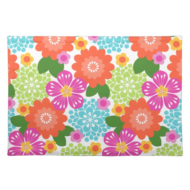 Allana Garden Hawaiian Graphical Floral - Brights Cloth Placemat (Front)