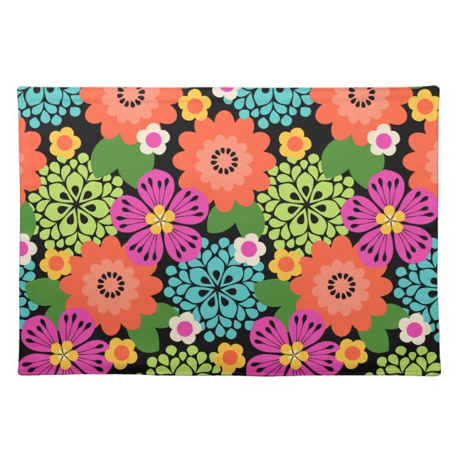 Allana Garden Hawaiian Graphical Floral - Brights Cloth Placemat (Front)