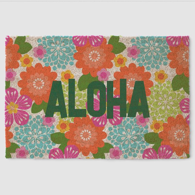 Allana Garden Hawaiian Graphical Floral - Brights Fiber Doormat (Front)