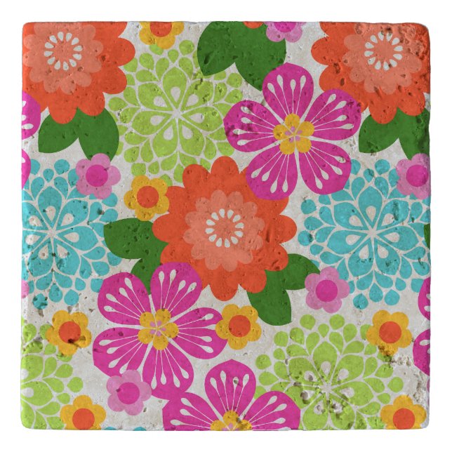 Allana Garden Hawaiian Graphical Floral - Brights Trivet (Front)