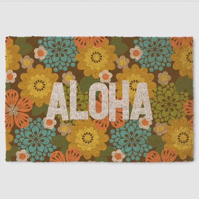 Allana Garden Hawaiian Graphical Floral -Brown Fiber Doormat (Front)