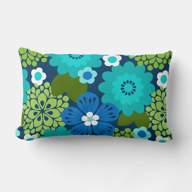 Allana Garden Hawaiian Graphical Floral - Navy Lumbar Pillow (Front)