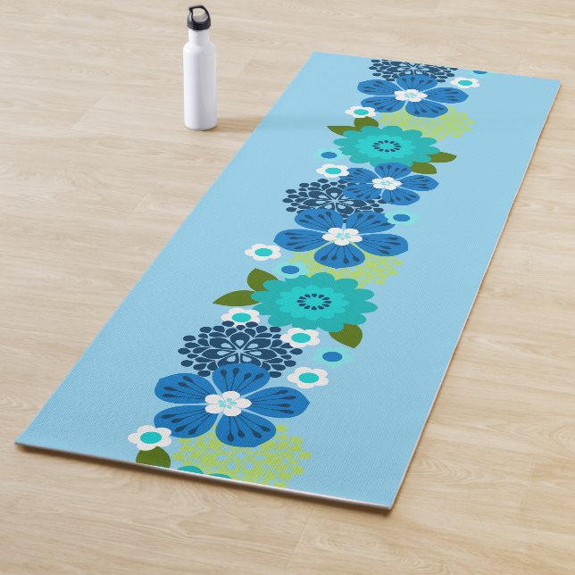 Allana Garden Hawaiian Graphical Floral - Sky Blue Yoga Mat (In Situ)