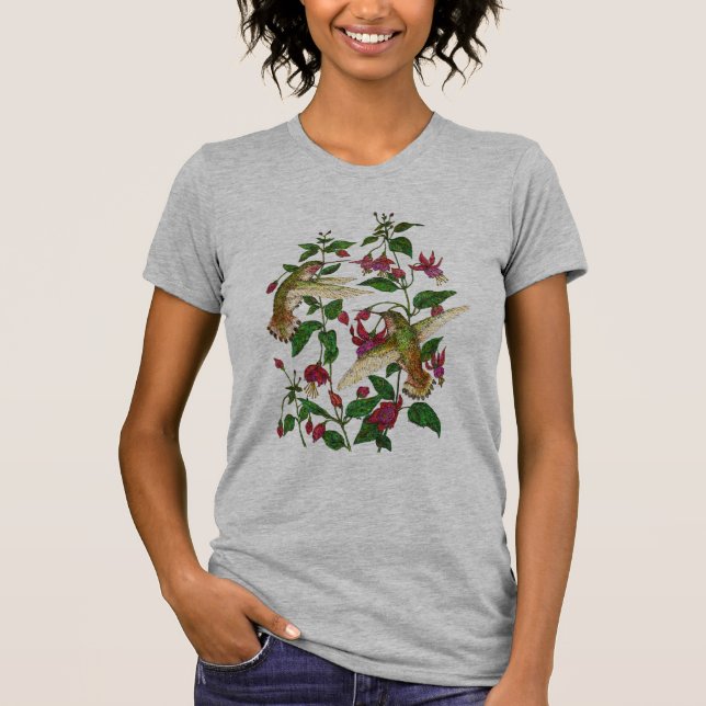 Allan's hummingbird and Fuschia T-Shirt (Front)