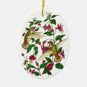 Allan's Hummingbirds & Fuschia Ceramic Ornament