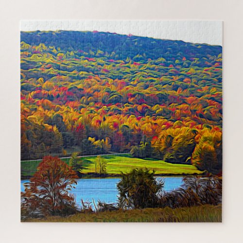 Allegany State Park NY Lake in Autumn Abstract Jigsaw Puzzle