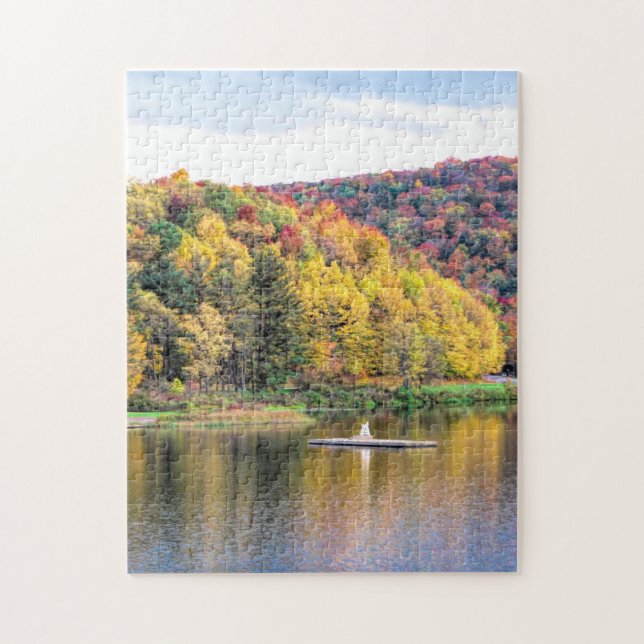 Allegany State Park NY Lake in Autumn Jigsaw Puzzle (Vertical)