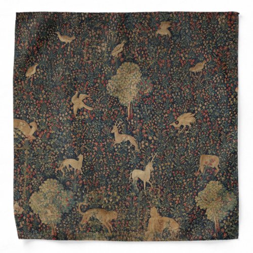 Allegorical Millefleurs Tapestry with Animals Bandana