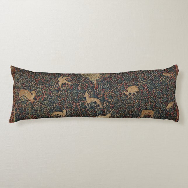 Allegorical Millefleurs Tapestry with Animals Body Pillow (Front)