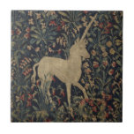 Allegorical &quot;Millefleurs&quot; Tapestry with Animals Ceramic Tile