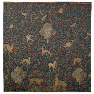 Allegorical Millefleurs Tapestry with Animals Cloth Napkin