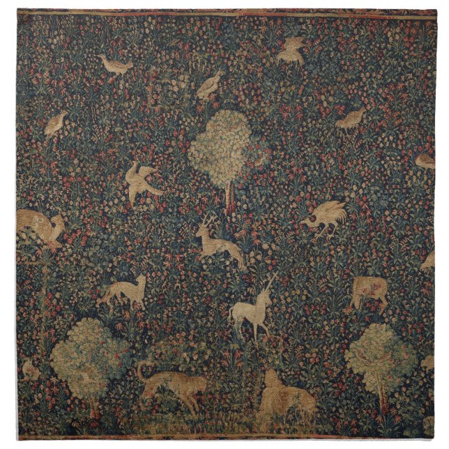 Allegorical Millefleurs Tapestry with Animals Cloth Napkin (Front)