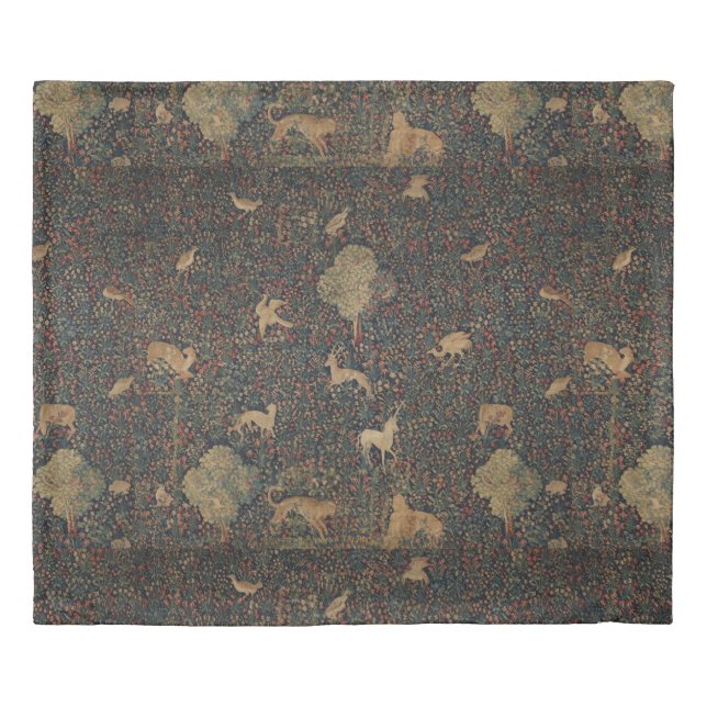 Allegorical Millefleurs Tapestry with Animals Duvet Cover (Front)