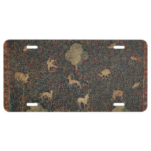 Allegorical Millefleurs Tapestry with Animals License Plate