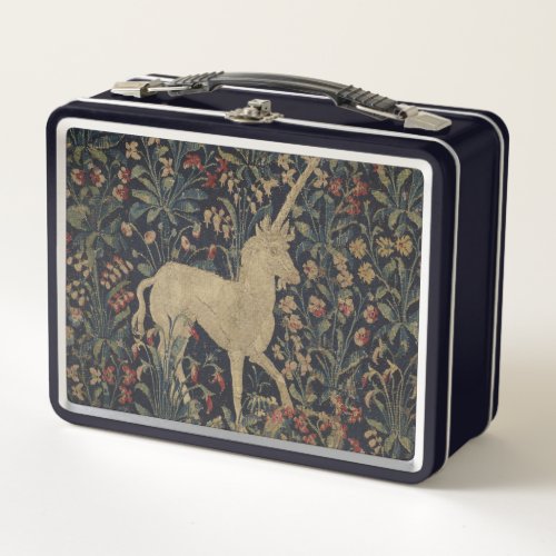 Allegorical Millefleurs Tapestry with Animals Metal Lunch Box