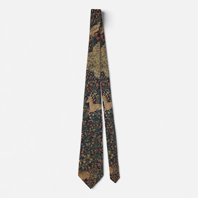 Allegorical Millefleurs Tapestry with Animals Neck Tie (Front)
