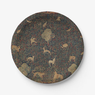 Allegorical Millefleurs Tapestry with Animals Paper Plates