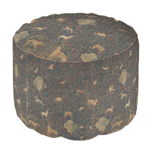 Allegorical Millefleurs Tapestry with Animals Pouf