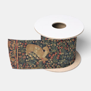 Allegorical Millefleurs Tapestry with Animals Satin Ribbon