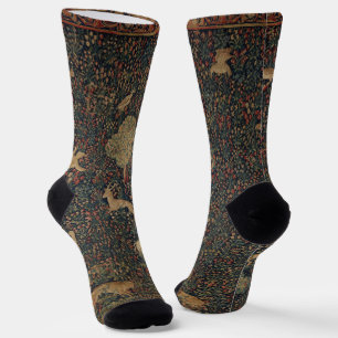Allegorical Millefleurs Tapestry with Animals Socks