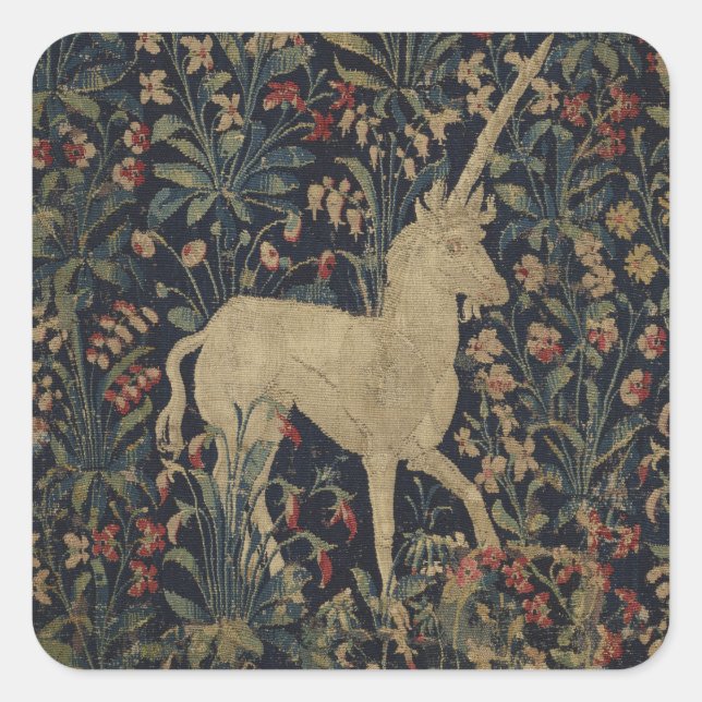Allegorical "Millefleurs" Tapestry with Animals Square Sticker (Front)