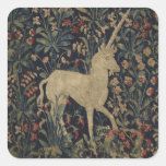 Allegorical &quot;Millefleurs&quot; Tapestry with Animals Square Sticker