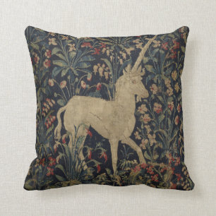 Allegorical "Millefleurs" Tapestry with Animals Throw Pillow