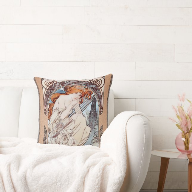Allegorie de la Musique by Alphonse Mucha Throw Pillow (Couch)