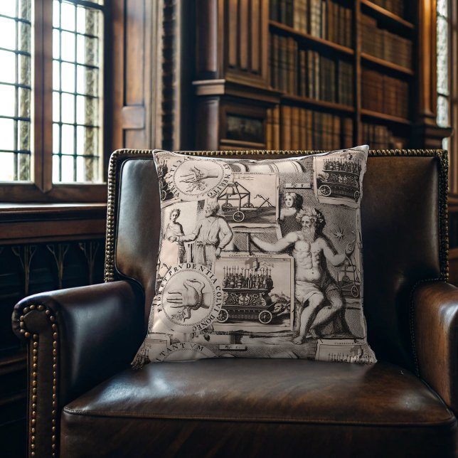 Allegories of Antiquity Dark Academia Collage Throw Pillow (Approximates 20x20 inch pillow)