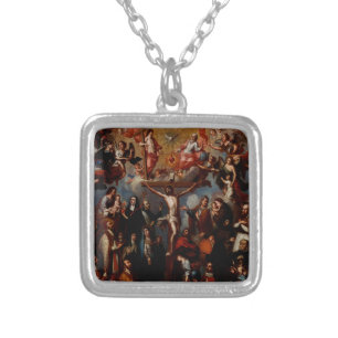 Allegory of the Crucifixion with Jesuit Saints Silver Plated Necklace