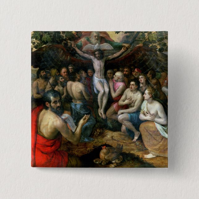 Allegory of the Trinity (oil on panel) Button (Front)