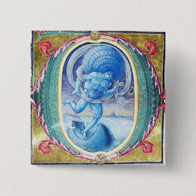 ALLEGORY OF WIND ANTIQUE FLORAL MINIATURE MONOGRAM BUTTON (Front)