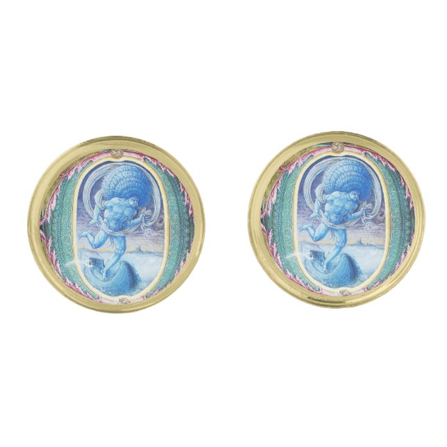 ALLEGORY OF WIND ANTIQUE FLORAL MINIATURE MONOGRAM CUFFLINKS (Front)