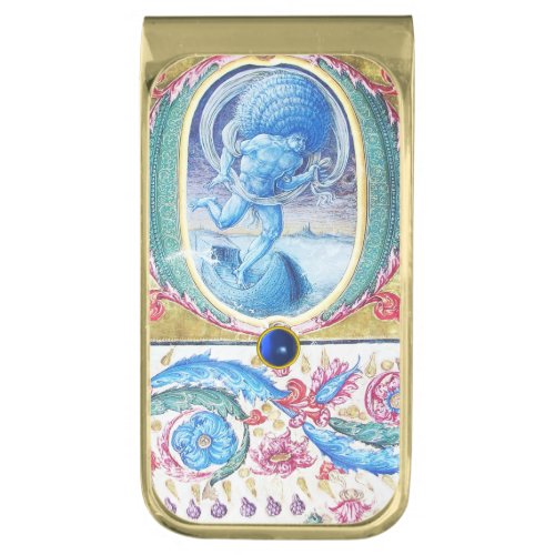 ALLEGORY OF WIND ANTIQUE FLORAL MINIATURE MONOGRAM GOLD FINISH MONEY CLIP